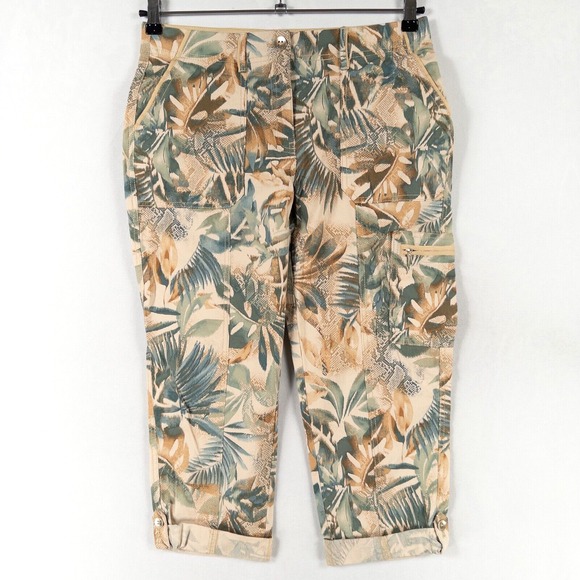 Chicos Crop Pants Women 00 US XS 2 Multicolor Leaf Print Cotton Stretch Mid Rise - Picture 1 of 10